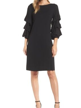 Lilly Pulitzer Extra Small Plain Black Ruffled Half Sleeves Dress